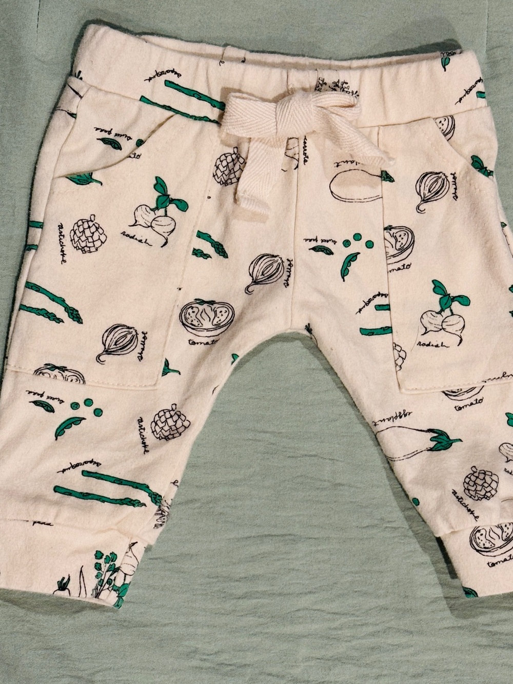 Lil' ~ For Love & Lemons Baby Kids Cream Jogger Pants Green & Black Veggies